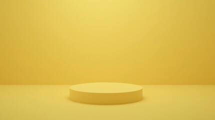 Fototapete - Vivid yellow background and floor with single yellow round podium in center, soft ambient light from top left, 