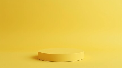 Fototapete - Vivid yellow background and floor with single yellow round podium in center, soft ambient light from top left, 
