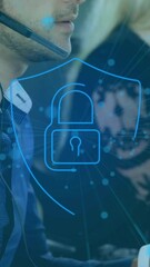Poster - Animation of digital padlock icon over diverse businesspeople in office