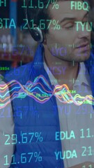 Poster - Animation of data processing over diverse people working in warehouse