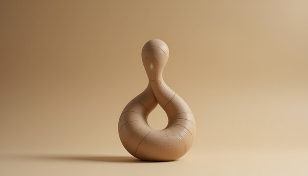 Minimalist abstract beige sculpture showcases smooth curves and modern design against a soft gradient background, perfect for artistic concepts.