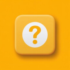 Aufkleber - Square-shaped rounded-corner icon with smooth gradient yellow color, white circle center, yellow question mark, bright yellow background, subtle shadow, 3D effect.