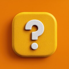 Aufkleber - Textured yellow square icon with rounded corners on orange background featuring a white question mark symbol with curved upper part and circular dot below.