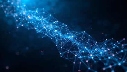 Poster - Abstract rendering showcasing a dynamic network connection, glowing points, and interconnecting lines against a deep blue background.