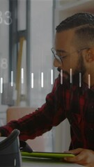 Poster - Animation of data processing and diagrams over man using tablet