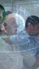 Poster - Animation of globe and data processing over diverse business people