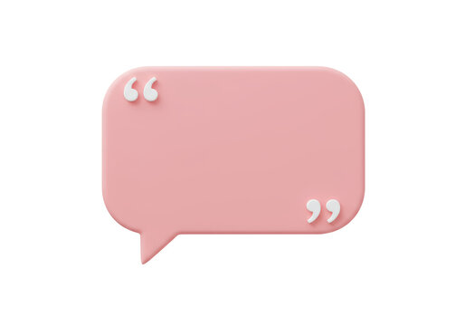 Isolated 3D Pink Speech Bubble with Quotation Marks