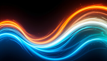 Poster - Flowing vibrant energy streaks of orange, white, and blue light grace a dark background, creating an abstract and dynamic visual experience.