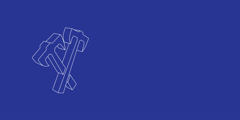 Poster - The outline of a large crossed axes symbol made of white lines on the left. 3D view of the object in perspective. Vector illustration on indigo background