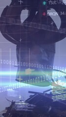 Poster - Animation of financial data processing over caucasian businessman