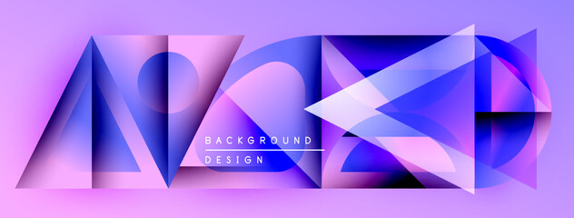 Leinwandbilder - Abstract geometric shapes overlap, creating vibrant purple, blue gradients. Text reads background design. Modern visual composition.