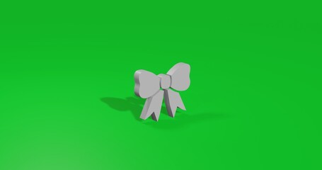 Poster - Isolated realistic white bow symbol front view with shadow. 3d illustration on green chroma key background