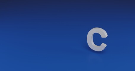 Poster - Isolated realistic white capital letter C symbol with shadow. Located on the right side of the scene. 3d illustration on transparent background
