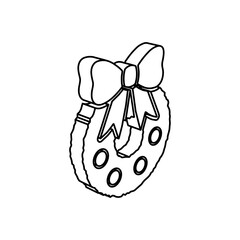 Fototapete - The outline of a large christmas wreath symbol is made with black lines. 3D view of the object in perspective. Vector illustration on white background