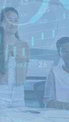 Poster - Animation of financial data and graphs over diverse coworkers in office