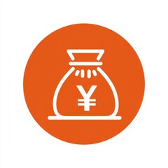 Aufkleber - Minimalistic orange circular icon featuring a white money-bag symbol with tie-up top and prominent Japanese yen (¥) sign, clean simple design.