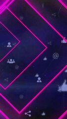 Poster - Animation of media icons over neon shapes