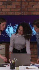 Poster - Animation of financial data processing over diverse business people