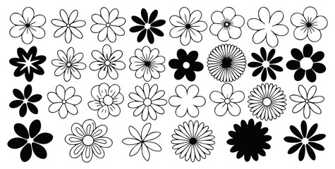 Poster - Collection of hand drawn flowers in various styles arranged in a grid pattern design