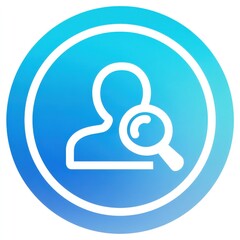 Aufkleber - Circular gradient blue icon featuring a white-outlined person silhouette with adjacent magnifying glass, symbolizing user-focused search and discovery functionality.
