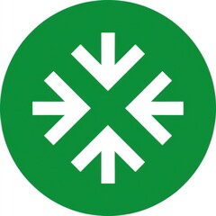 Aufkleber - Circular green backdrop with a central white geometric symbol featuring symmetrical arrow-like shapes radiating outward, resembling a stylized snowflake or asterisk.