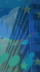 Poster - Animation of graphs, map and european flag over low angle view of building against sky