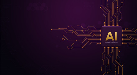 Artificial Intelligence Chip with Digital Circuit Lines on Futuristic Technology Background