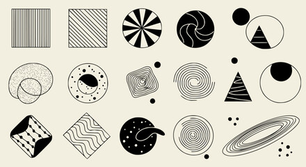 Poster - Collection of minimalist geometric shapes and patterns for graphic design elements or modern backgrounds.