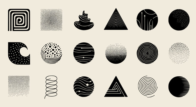 Assorted abstract geometric shapes, diverse backgrounds and forms, a vector design perfect for contemporary art projects.