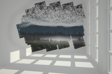 Poster - Abstract screen in room showing cityscape beneath stars