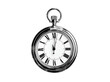 © ArtWorld - Elegant silver pocket watch showing midnight on black background, On Transparent Background, Png