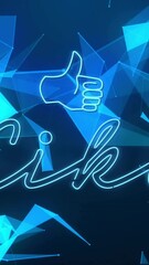 Poster - Like text and thumbs up sign animation over blue geometric shapes
