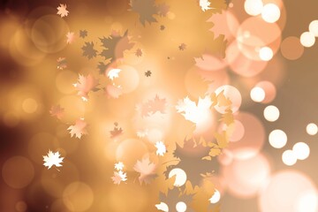 Poster - Abstract flat illustration is showing floating maple leaf shapes drifting over golden bokeh circles