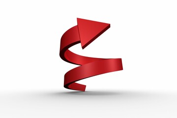 Poster - Red 3D arrow ribbon is spiraling upward in 3D render with soft shadow, copy space