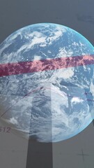 Aufkleber - Rotating Earth with red arrow and bar chart animation showing global data trends