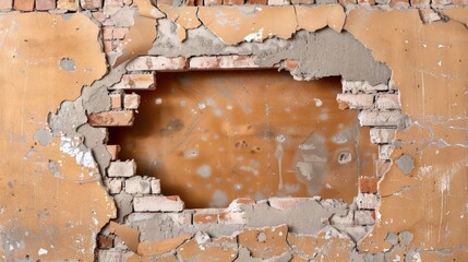 Poster - Crumbling brick wall with large centered break, open void perfect for text or image placement
