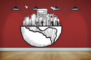 Poster - Halved world graphic in empty red room