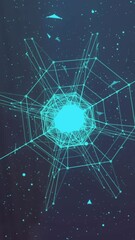Poster - Geometric wireframe sphere and network connections animation over starry background