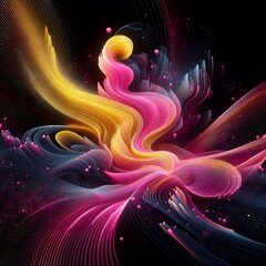 Leinwandbilder - Dynamic abstract art displays vibrant, colorful flow and swirling energy with a blend of pink, yellow, and blue tones against a dark background.