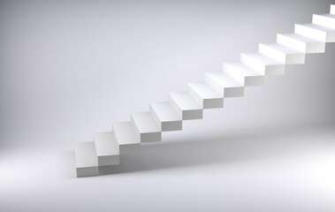 Poster - White floating stairs are ascending diagonally in flat minimalist design with gradient background