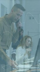 Poster - Animation of financial data processing over diverse business people in office