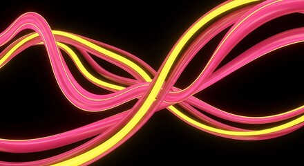 Poster - Abstract pink shapes glow with neon yellow on a dark backdrop, a modern and vibrant design element.