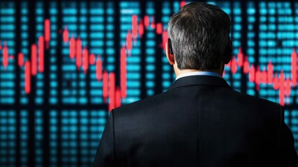 Poster - Businessman Analyzing Stock Market Trends with Modern Technology and Data Visualization for Financial Analysis and Investment Insights