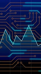 Poster - Animating fluctuating numbers and financial graph over blue circuit board background
