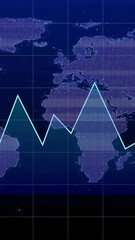 Poster - Financial graph animation over world map with fluctuating line and number 100