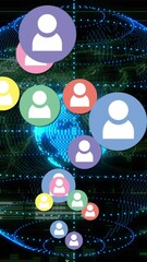 Poster - Social network icons animation over digital globe and data visualization