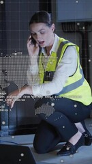 Poster - In school, animation of technician in vest working on server cables