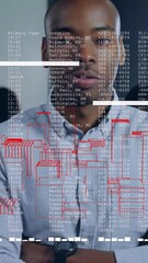 Poster - Businessman in office with data processing and 3D building animation overlay