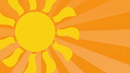 Wall Mural - Cartoon sun with orange rays extending across the background