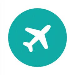 Aufkleber - Minimalist white airplane silhouette on circular teal-green background, clean design for air-travel or aviation concepts, basic outline of wings and fuselage.